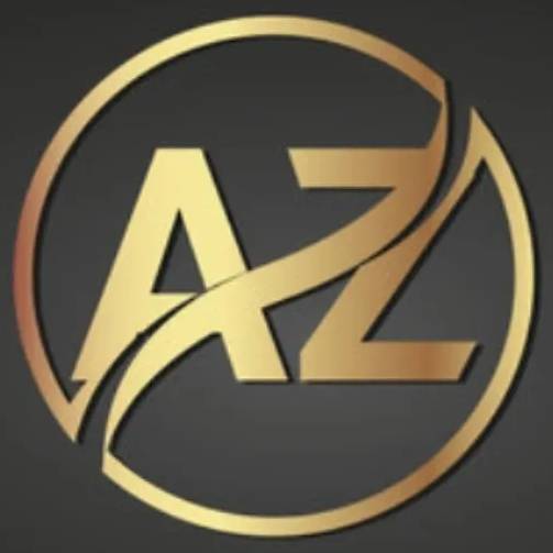 A gold logo of the letter az in a circle.