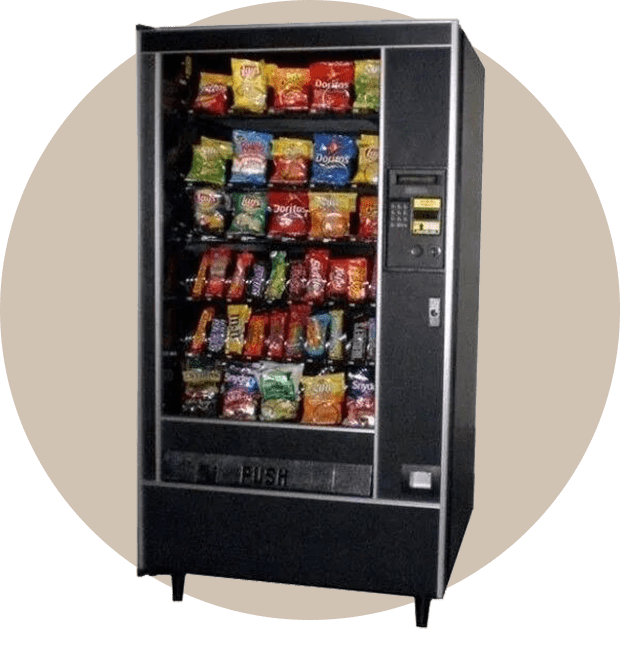 A vending machine with snacks on the shelves.