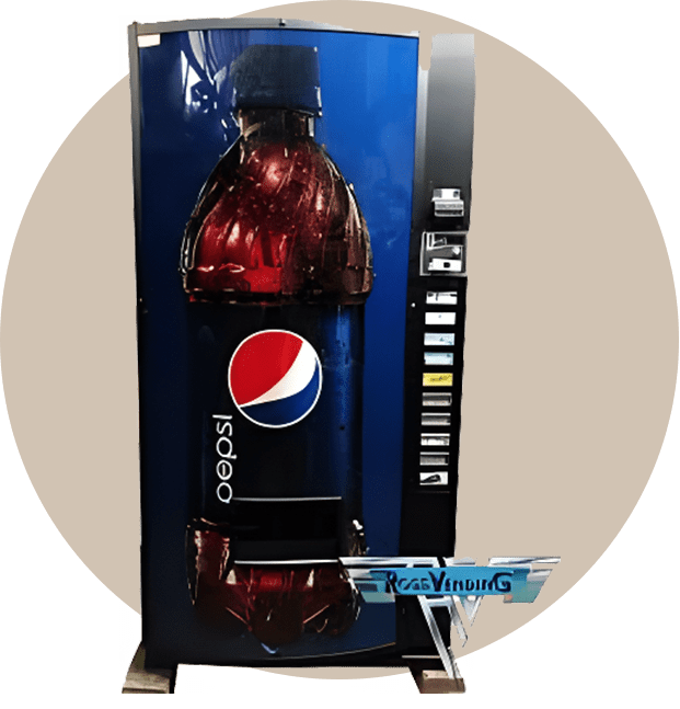 A soda bottle vending machine with pepsi on the side.