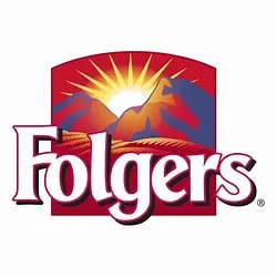 A red and yellow logo of folgers coffee.