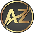 A gold and black logo of the az company.
