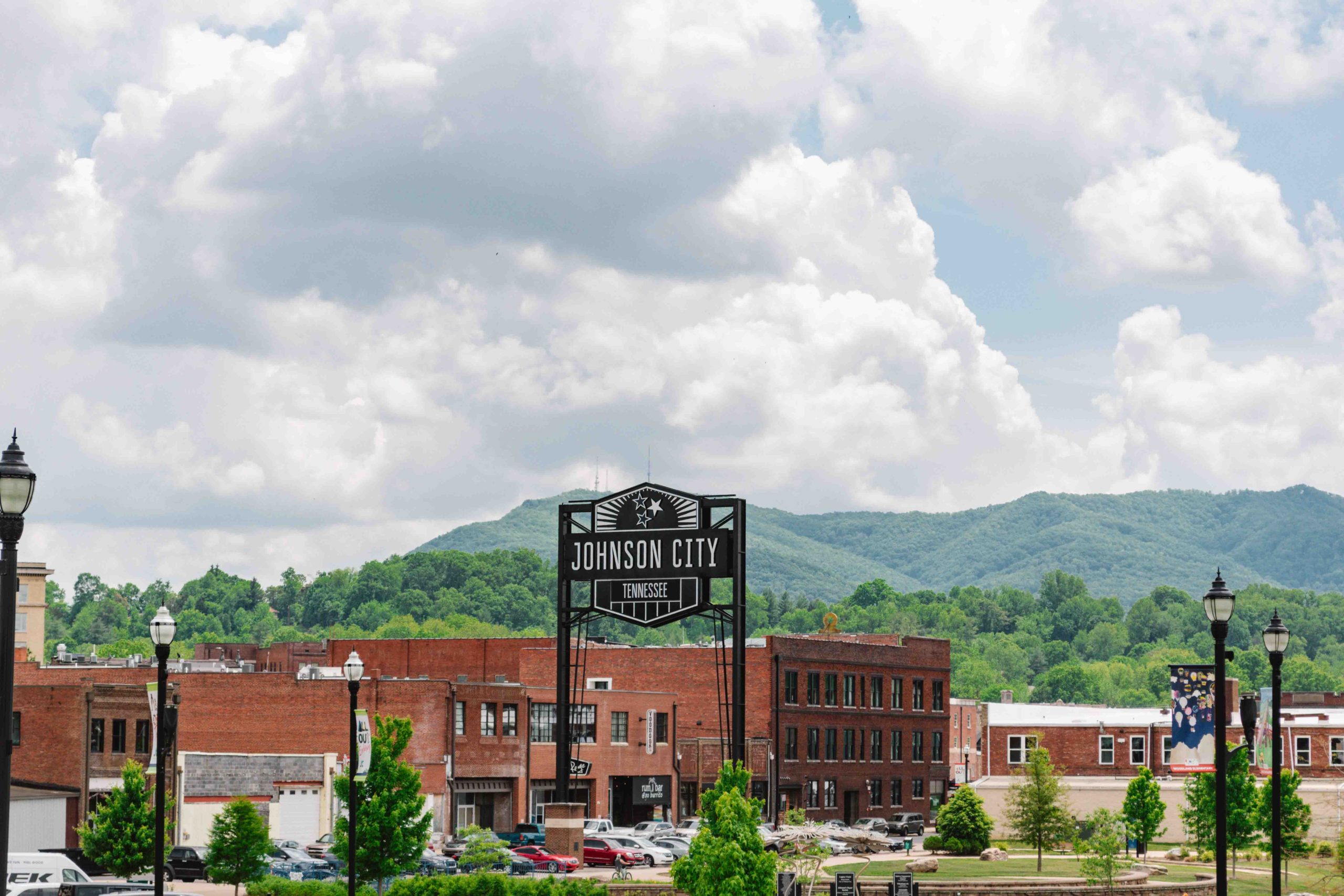 Downtown Johnson City Tennessee skyline and streetscape