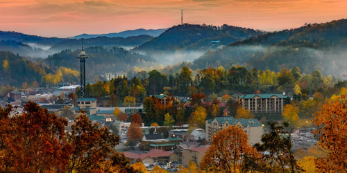 Gatlinburg Tennessee sunrise over the Smoky Mountains
